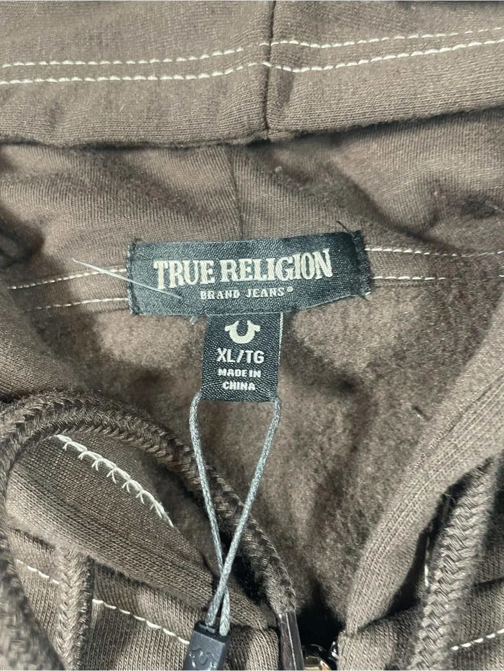 True Religion Men's Brown Hoodie with Cream Logo